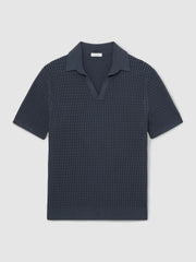 Men Micro-Cable Open-Collar Cotton-Blend Shirt in Dark Airforce Blue