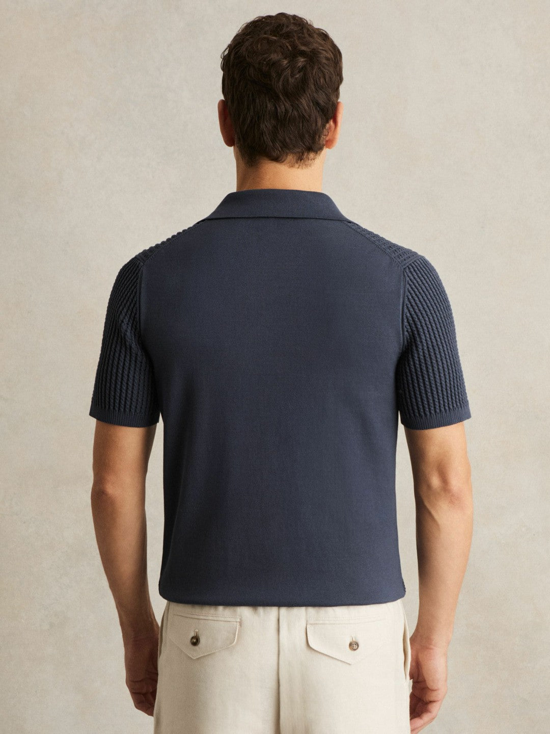 Men Micro-Cable Open-Collar Cotton-Blend Shirt in Dark Airforce Blue