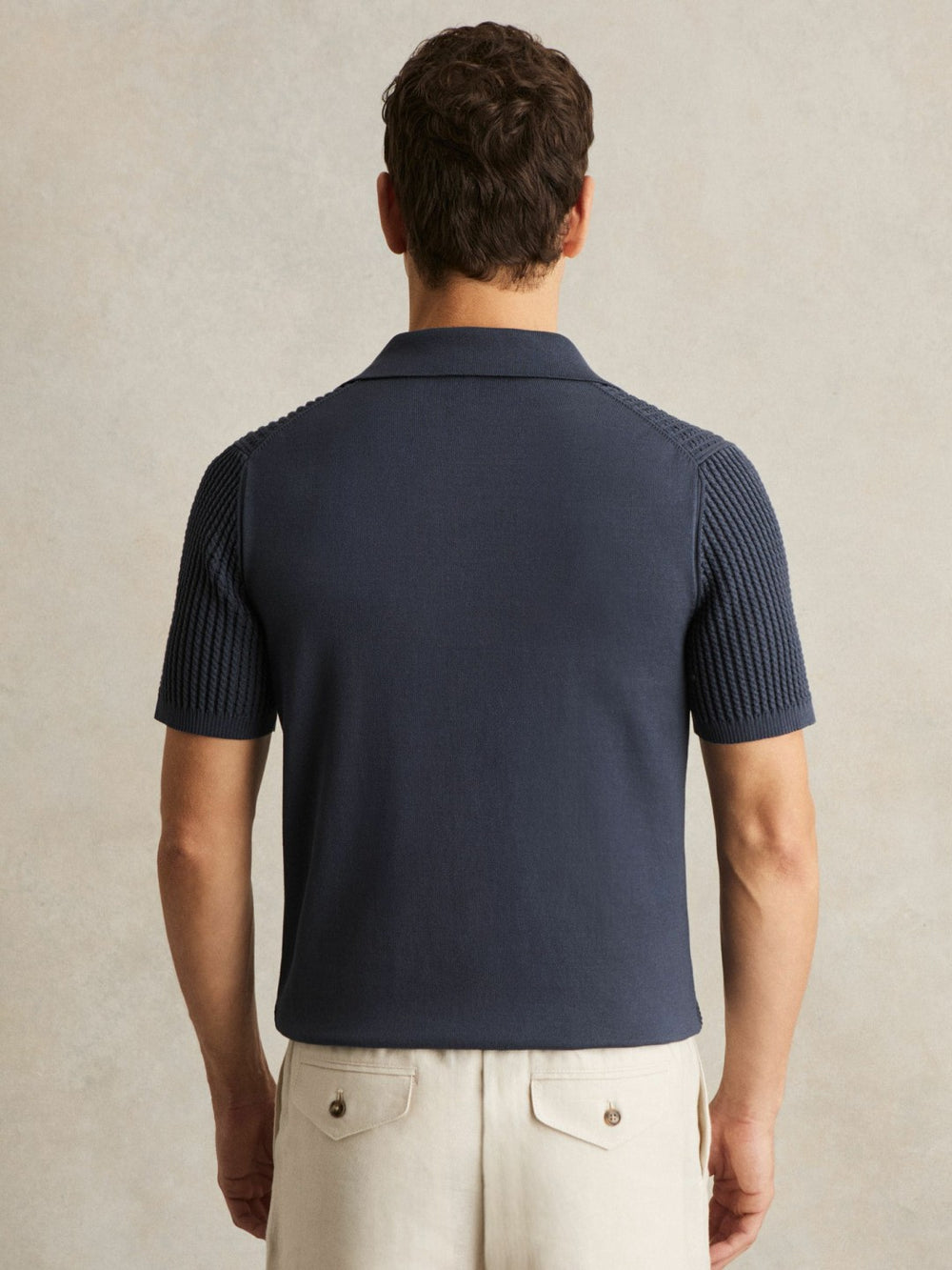 Men Micro-Cable Open-Collar Cotton-Blend Shirt in Dark Airforce Blue