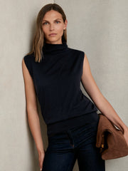 Women Wool Slouched Sleeveless Top in Navy