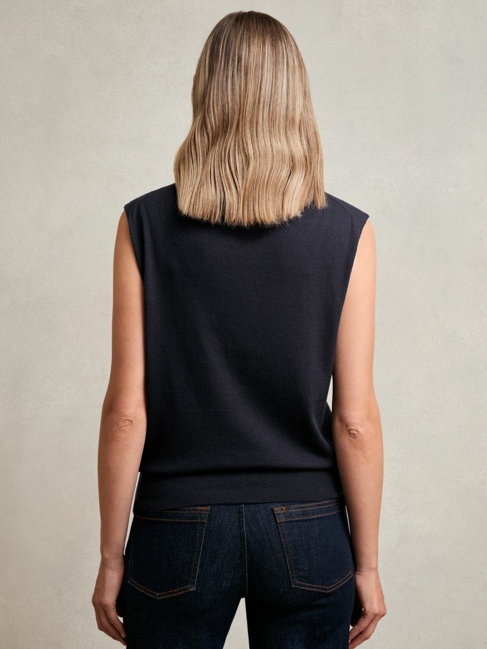 Women Wool Slouched Sleeveless Top in Navy