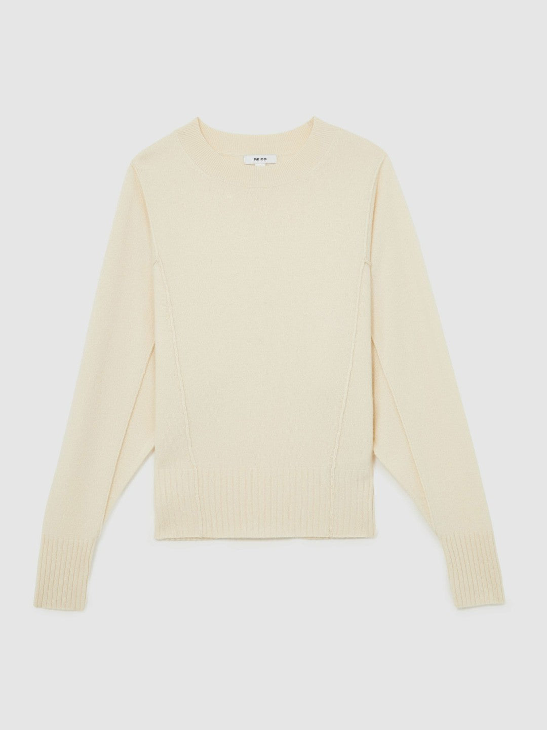 Women Wool-Blend Reverse-Seam Batwing Jumper With Cashmere in Cream