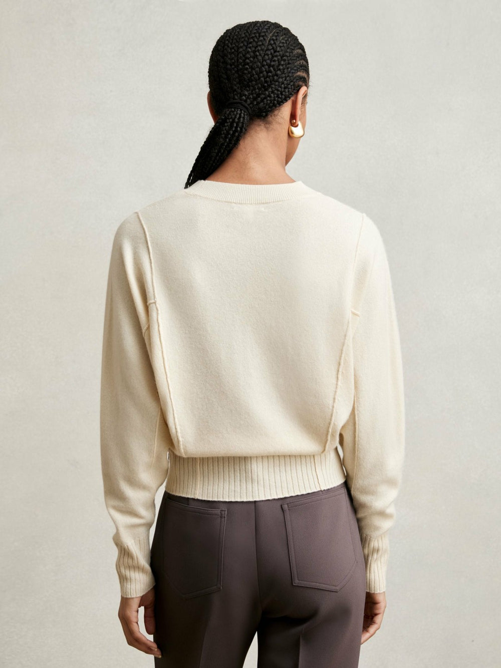 Women Wool-Blend Reverse-Seam Batwing Jumper With Cashmere in Cream