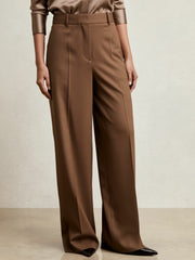 Women Petite Wool-Blend Wide-Leg Suit Trousers in Tan