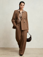 Women Petite Wool-Blend Wide-Leg Suit Trousers in Tan