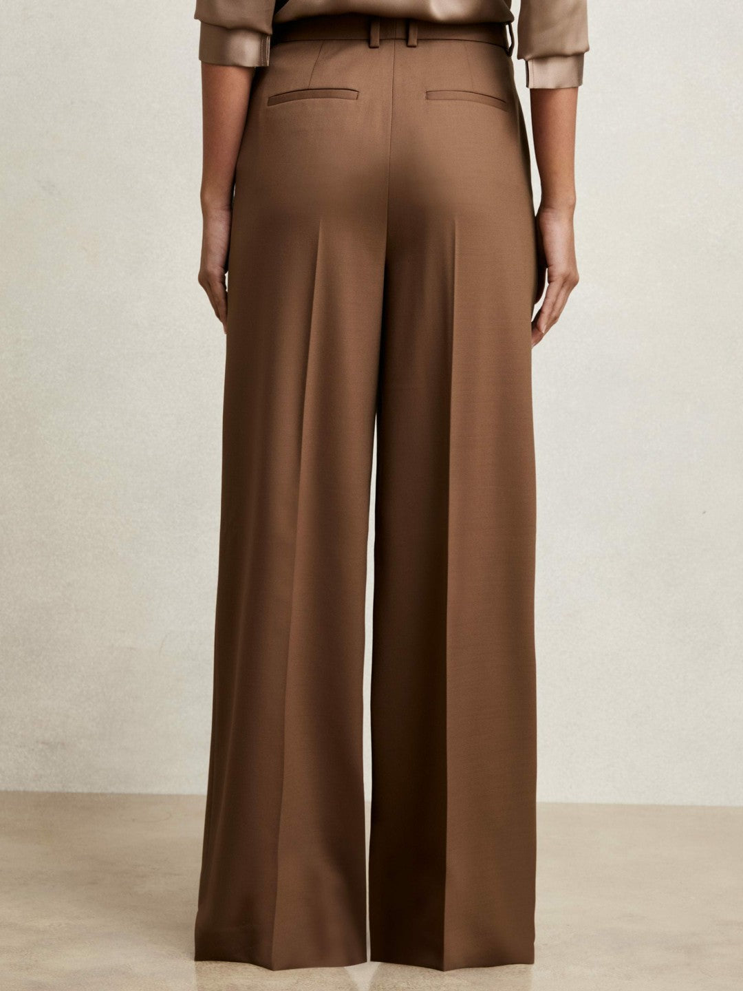 Women Petite Wool-Blend Wide-Leg Suit Trousers in Tan
