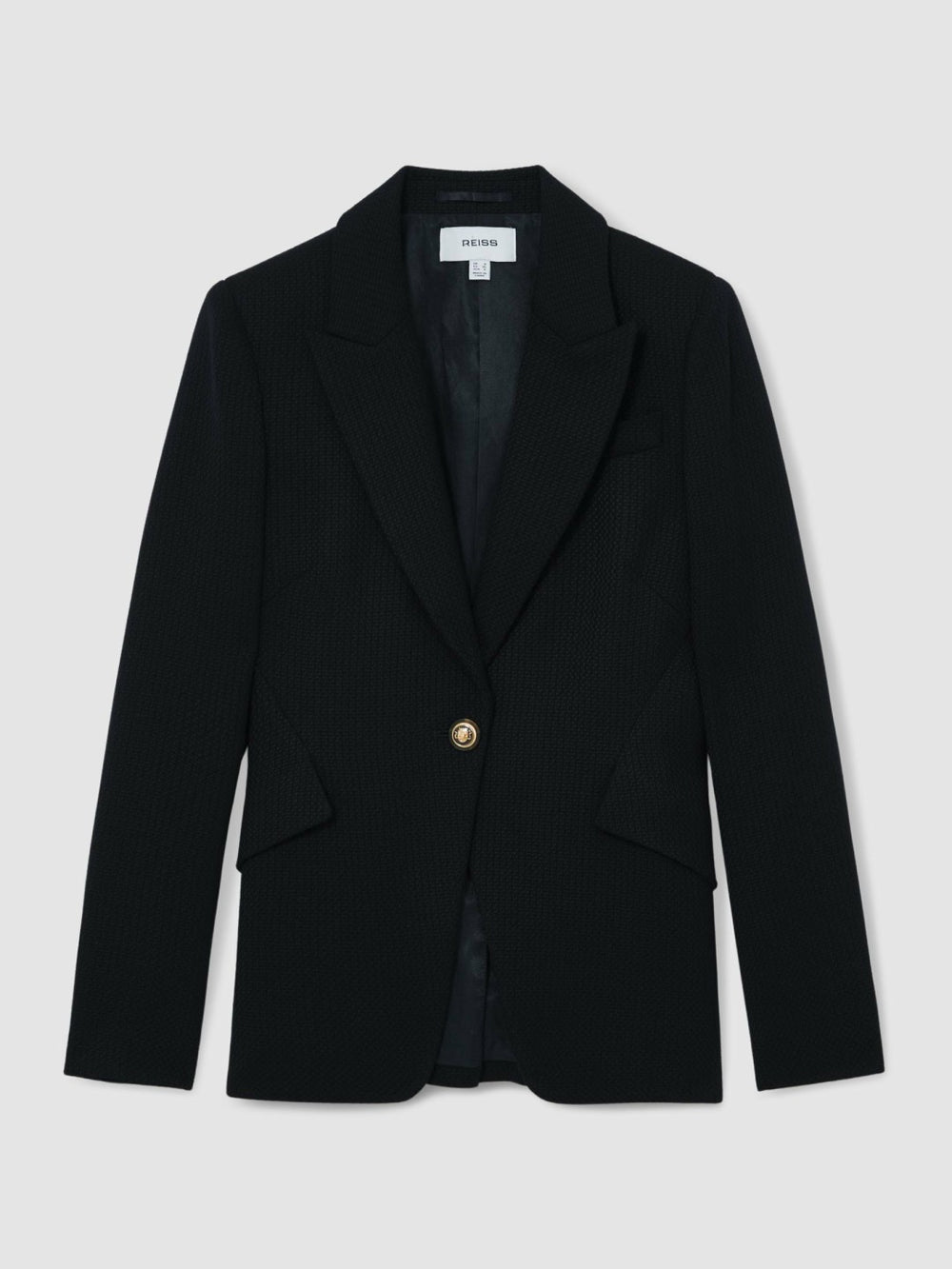 Women Single-Breasted Textured Blazer Wool-Blend in Navy