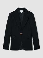 Women Single-Breasted Textured Blazer Wool-Blend in Navy