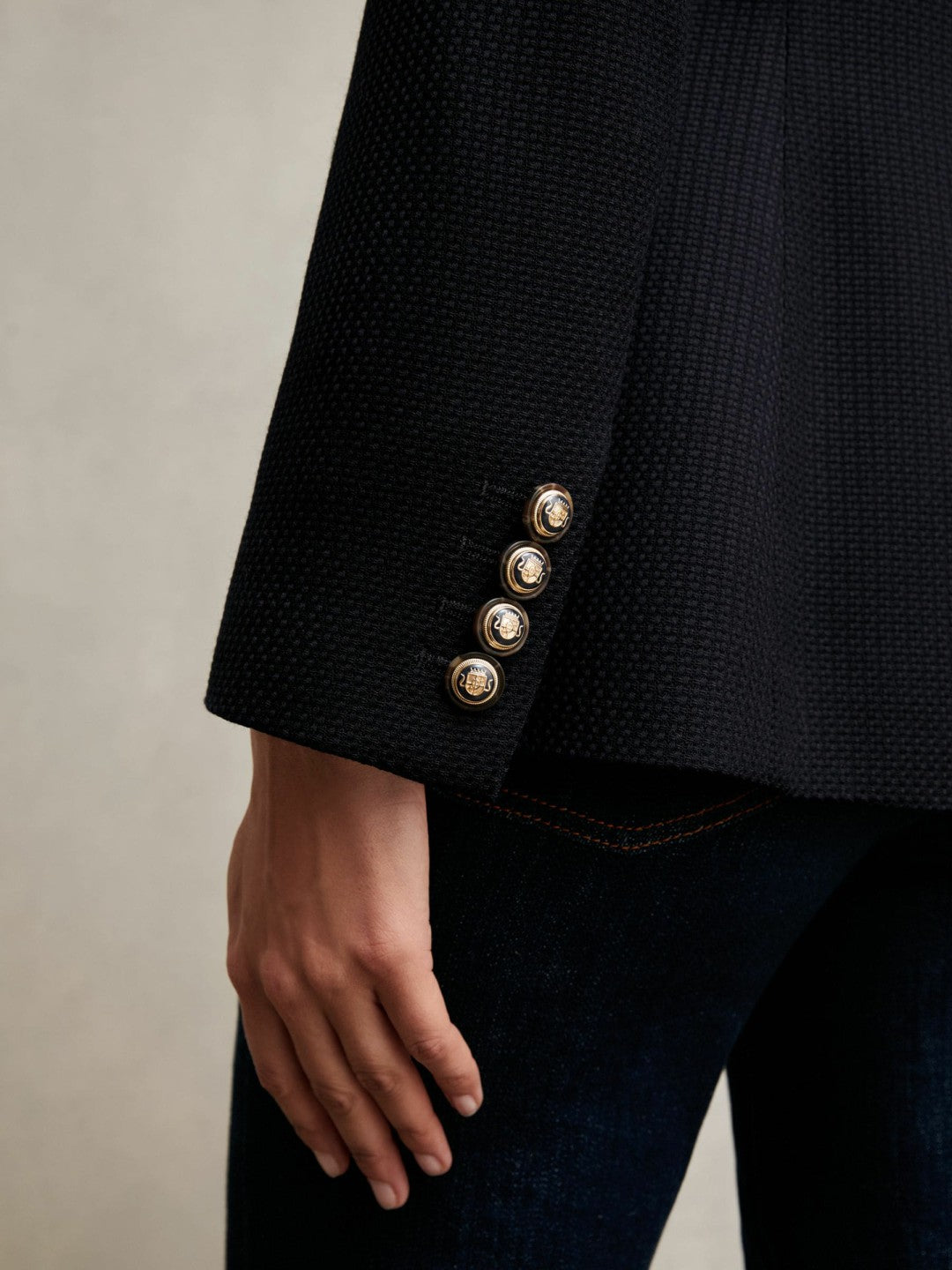 Women Single-Breasted Textured Blazer Wool-Blend in Navy