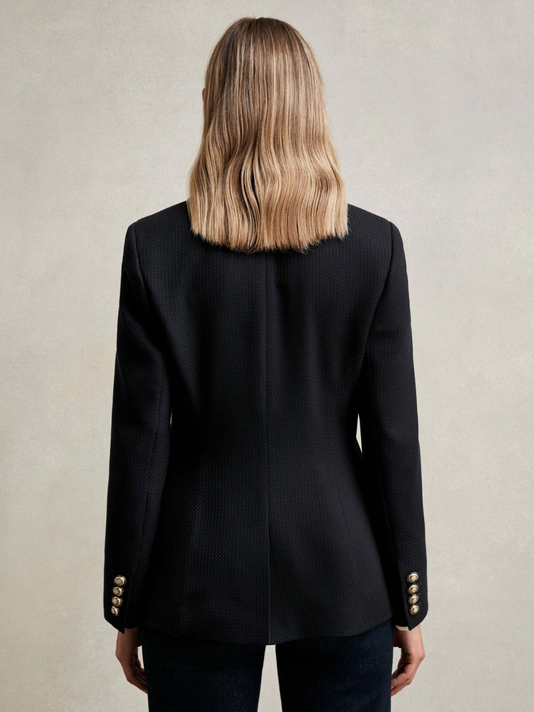 Women Single-Breasted Textured Blazer Wool-Blend in Navy