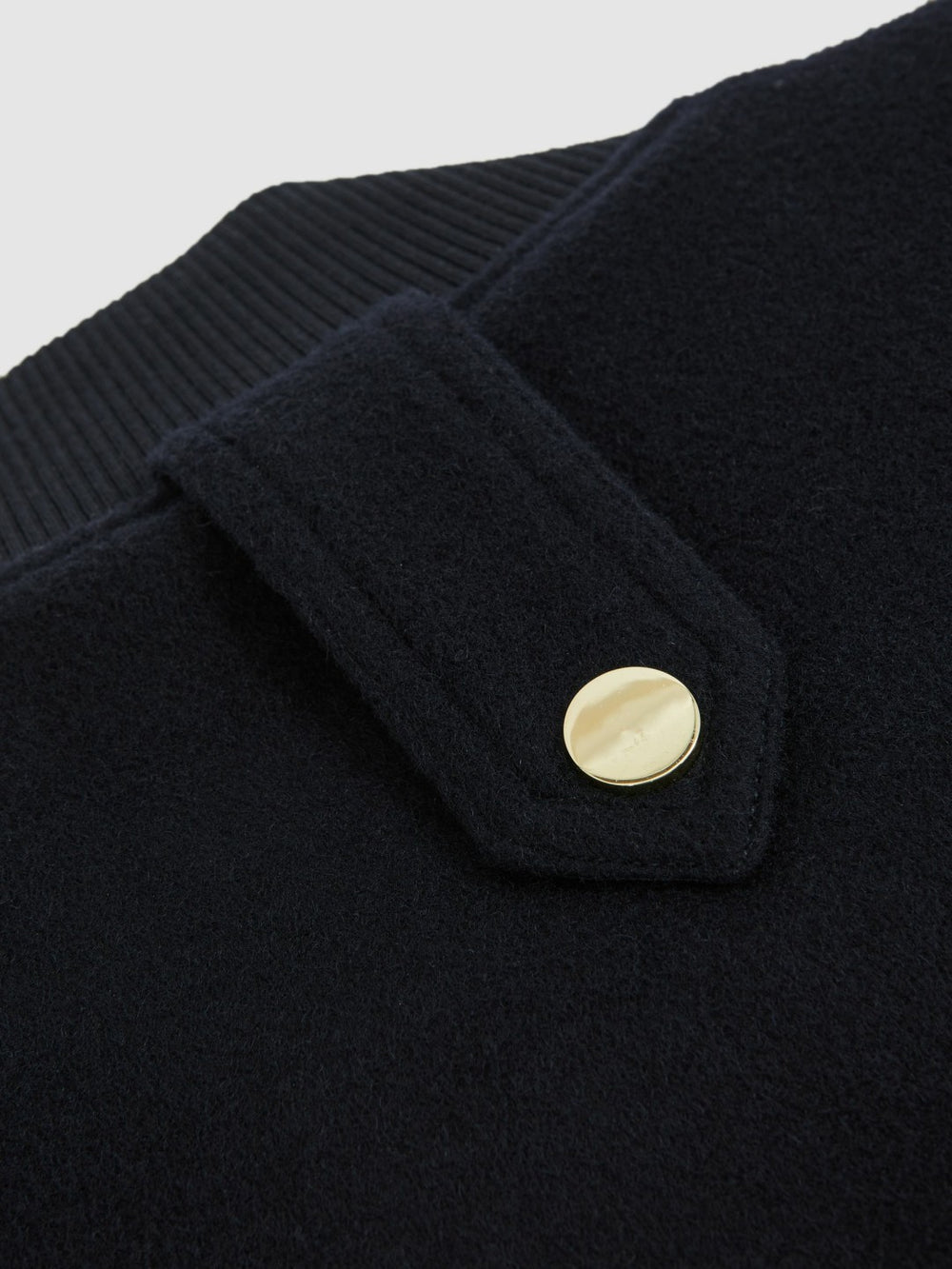 Women Brushed Wool Epaulette Bomber Jacket in Navy