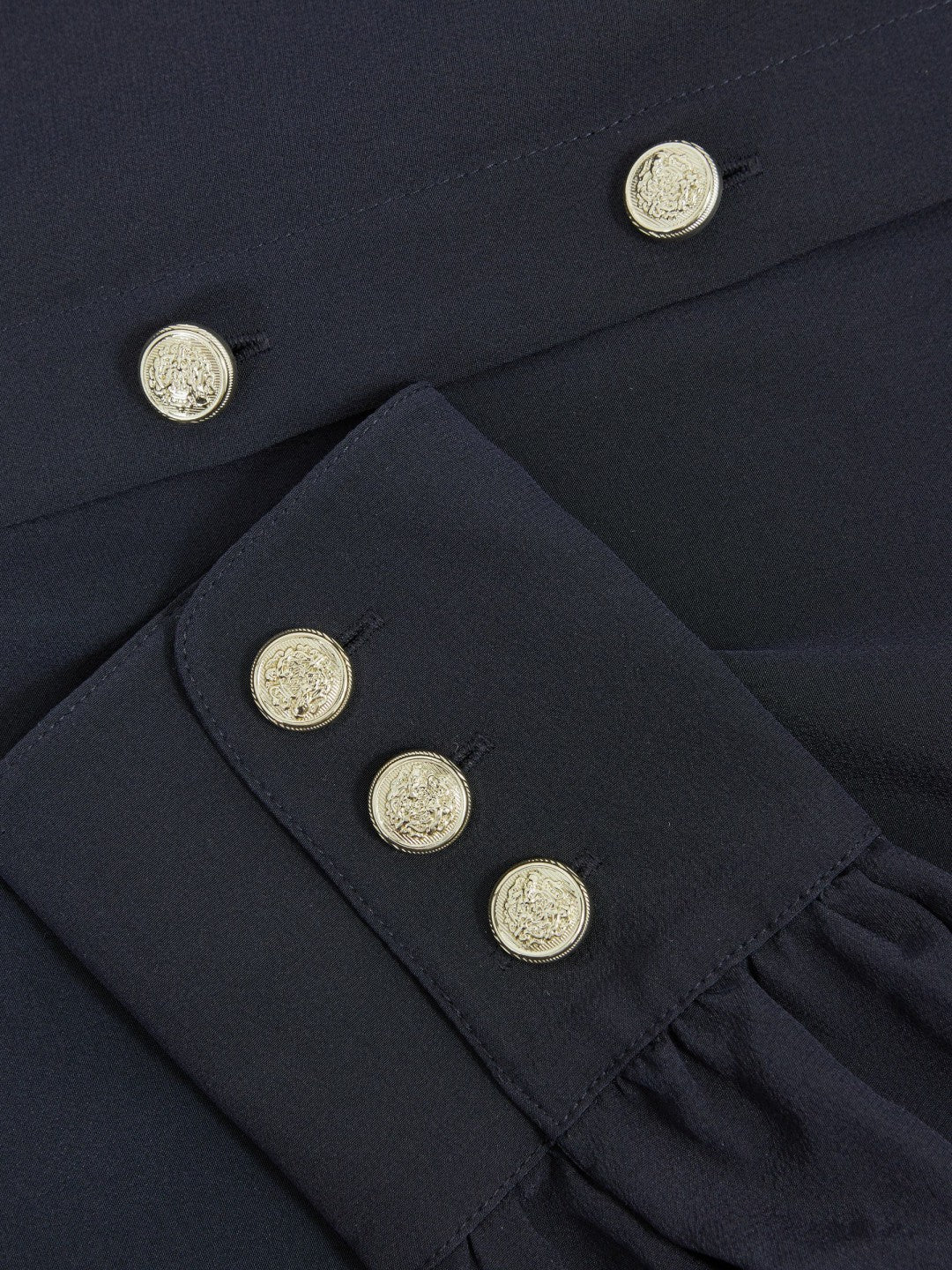 Women Silk Embossed-Button Shirt in Navy