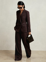 Women Wool-Blend Wide-Leg Suit Trousers in Aubergine