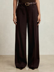 Women Wool-Blend Wide-Leg Suit Trousers in Aubergine