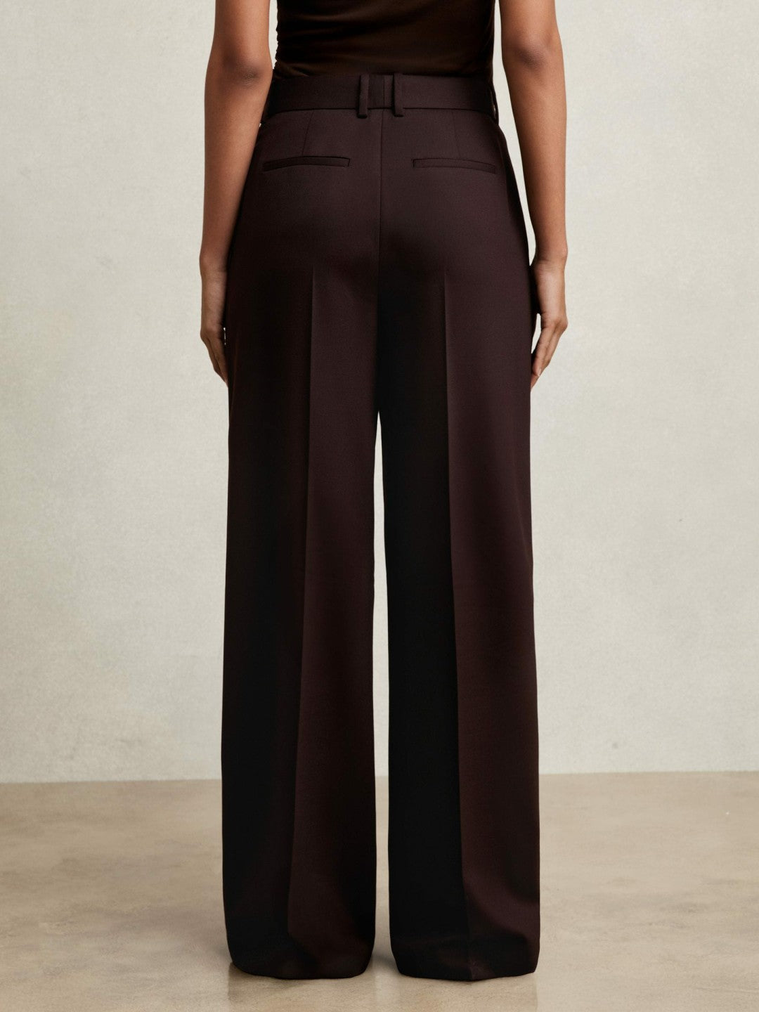 Women Wool-Blend Wide-Leg Suit Trousers in Aubergine