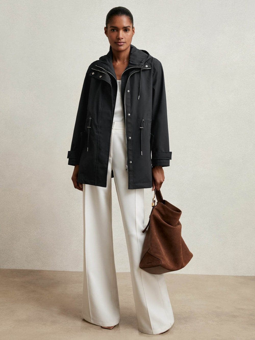Women Removable-Hood Rain Coat in Navy