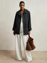 Women Removable-Hood Rain Coat in Navy