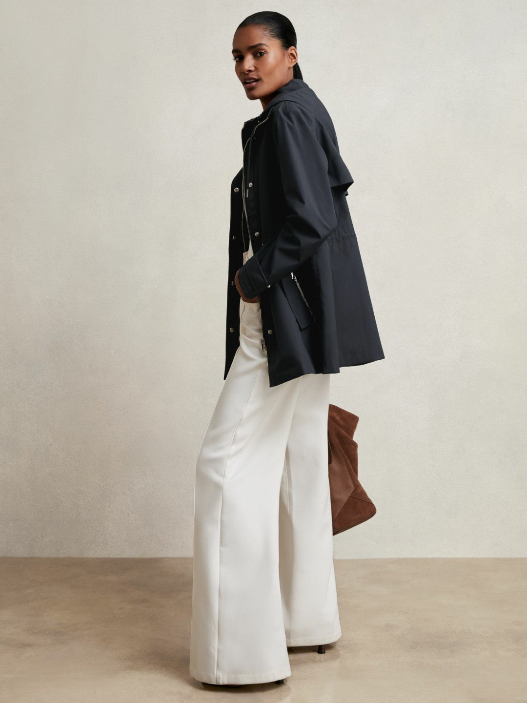 Women Removable-Hood Rain Coat in Navy