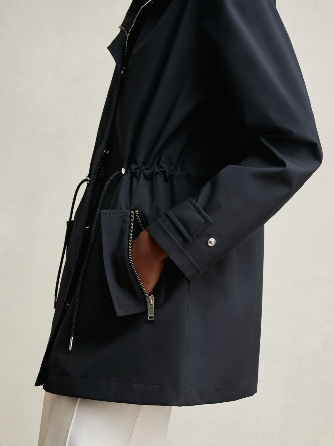 Women Removable-Hood Rain Coat in Navy