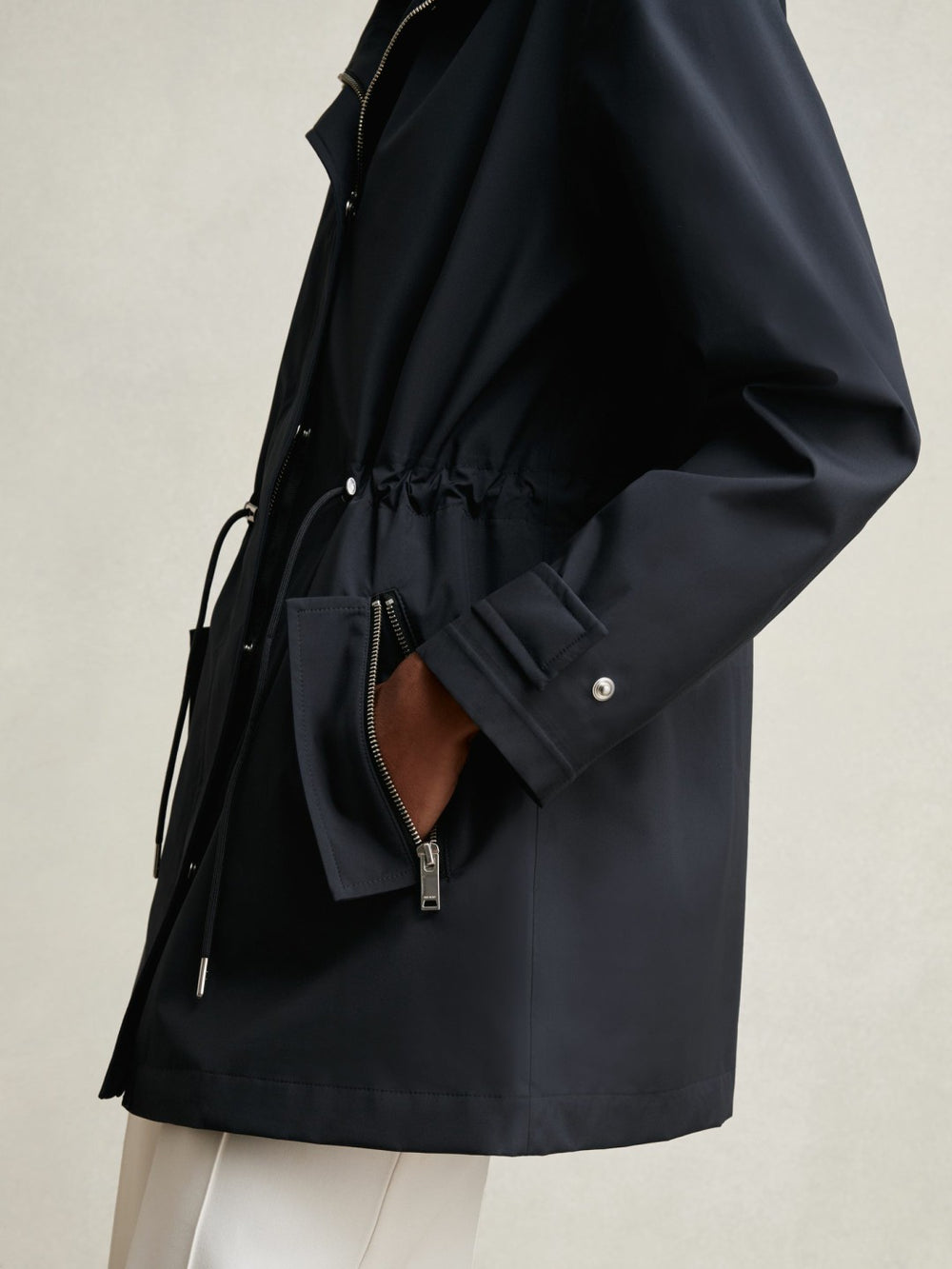 Women Removable-Hood Rain Coat in Navy