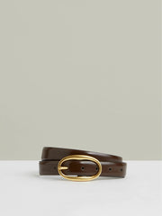 Women Patent Leather Oval Buckle Belt in Chocolate