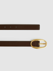 Women Patent Leather Oval Buckle Belt in Chocolate