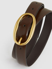 Women Patent Leather Oval Buckle Belt in Chocolate