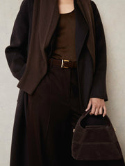 Women Patent Leather Oval Buckle Belt in Chocolate