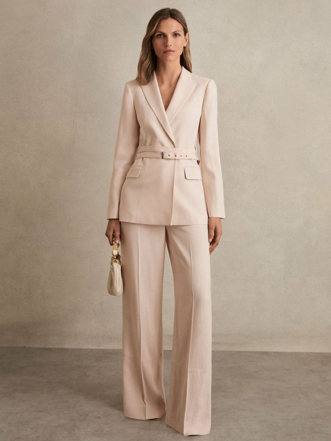Women Petite Wide-Leg Suit Trousers in Pink