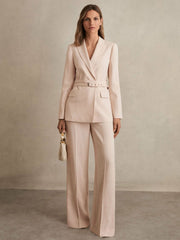 Women Petite Wide-Leg Suit Trousers in Pink