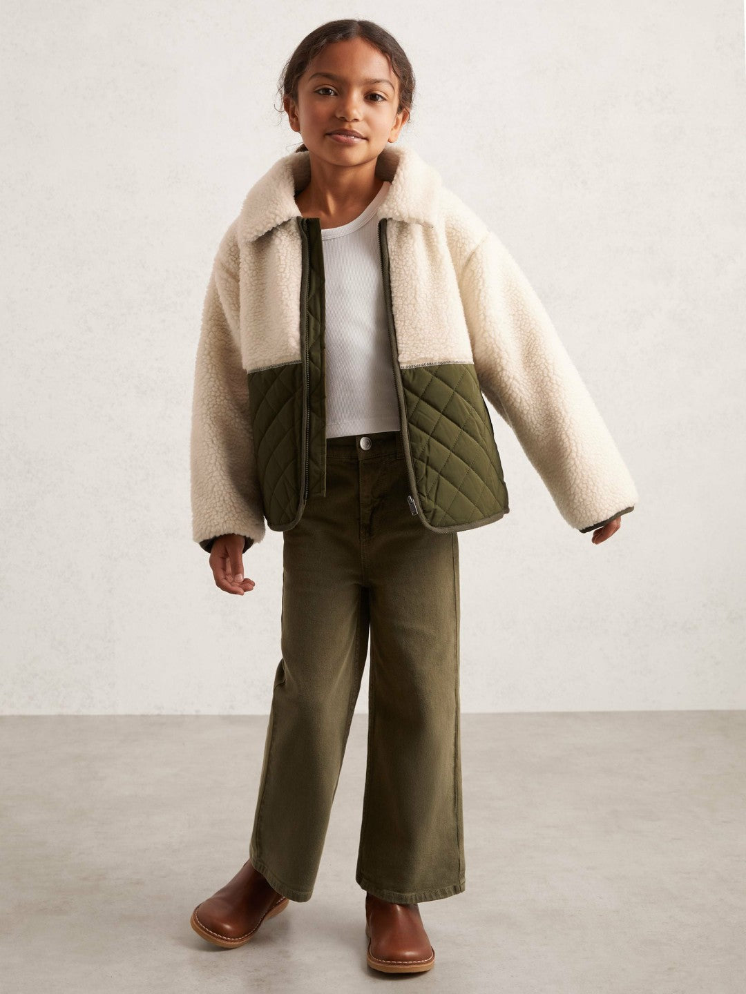 Children & Baby 3-9 yrs Quilted Borg Jacket in Ecru