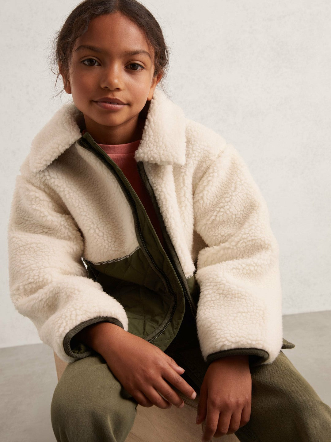 Children & Baby 3-9 yrs Quilted Borg Jacket in Ecru