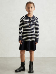 Children & Baby 9-13 yrs Button-Detail Stripe Knitted Dress in Navy/White