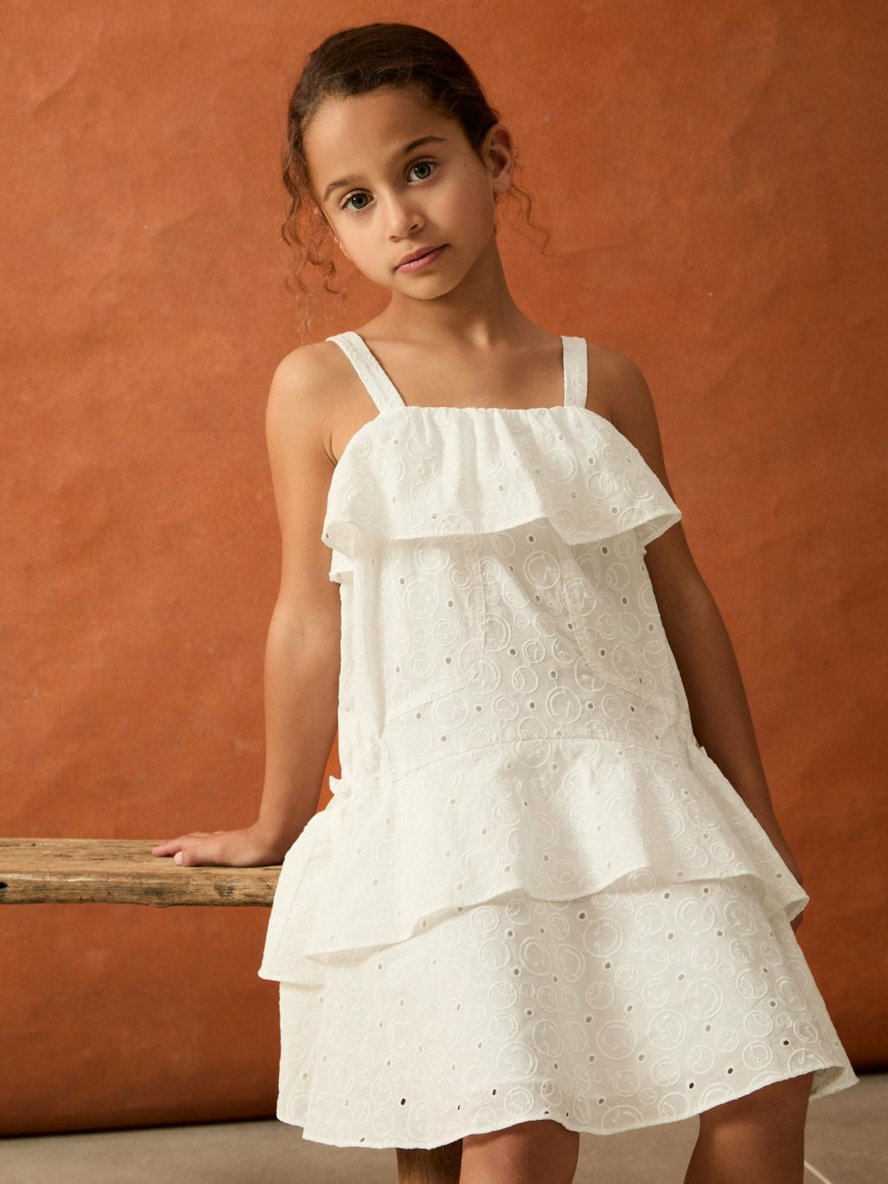 Children & Baby 13-14 yrs SmileyWorld Broderie Logo Dress in Ivory
