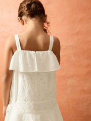 Children & Baby 9-13 yrs SmileyWorld Broderie Logo Dress in Ivory