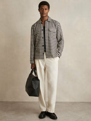 Men Woven Check Twin Pocket Overshirt in Navy/White
