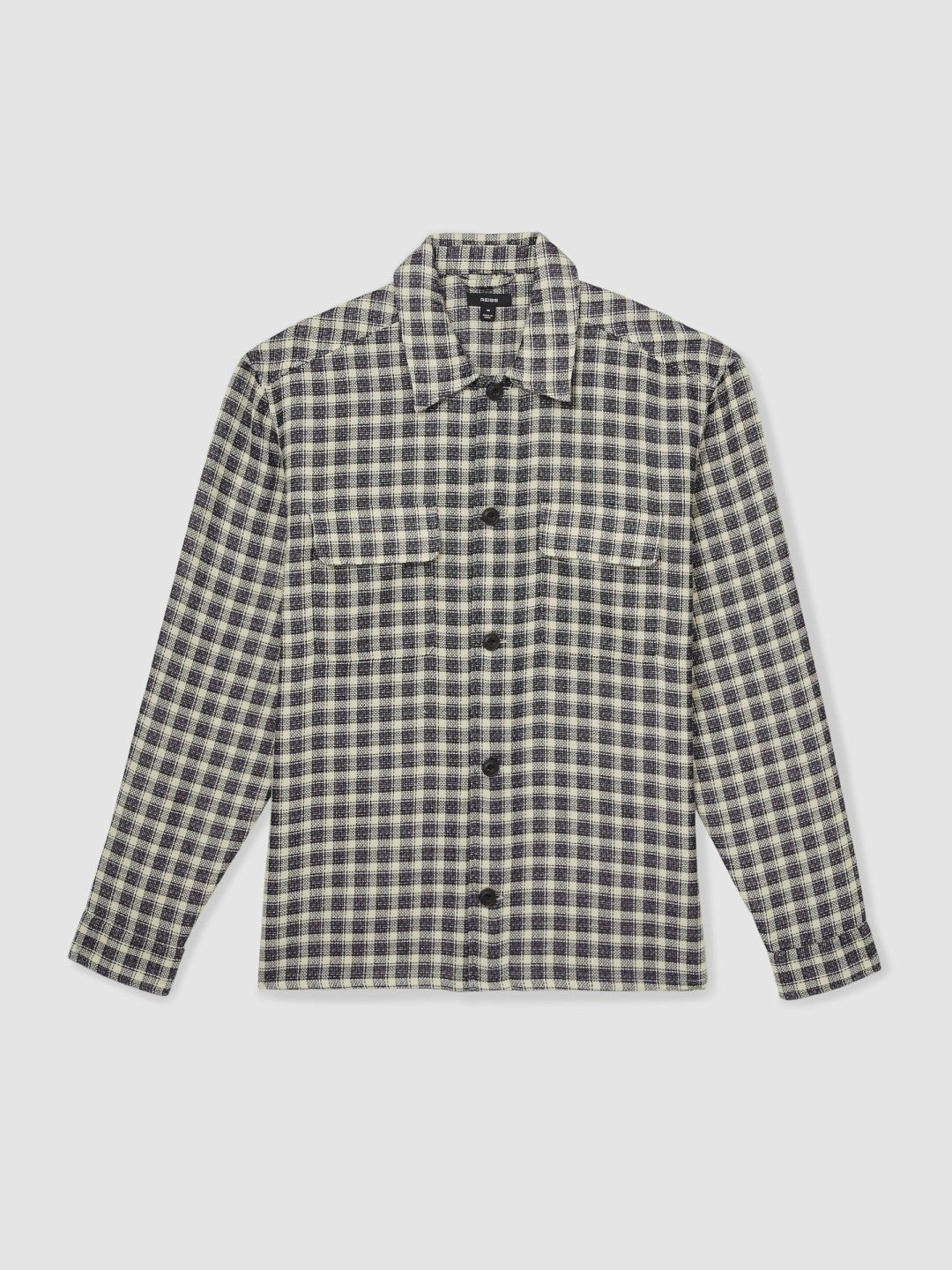 Men Woven Check Twin Pocket Overshirt in Navy/White