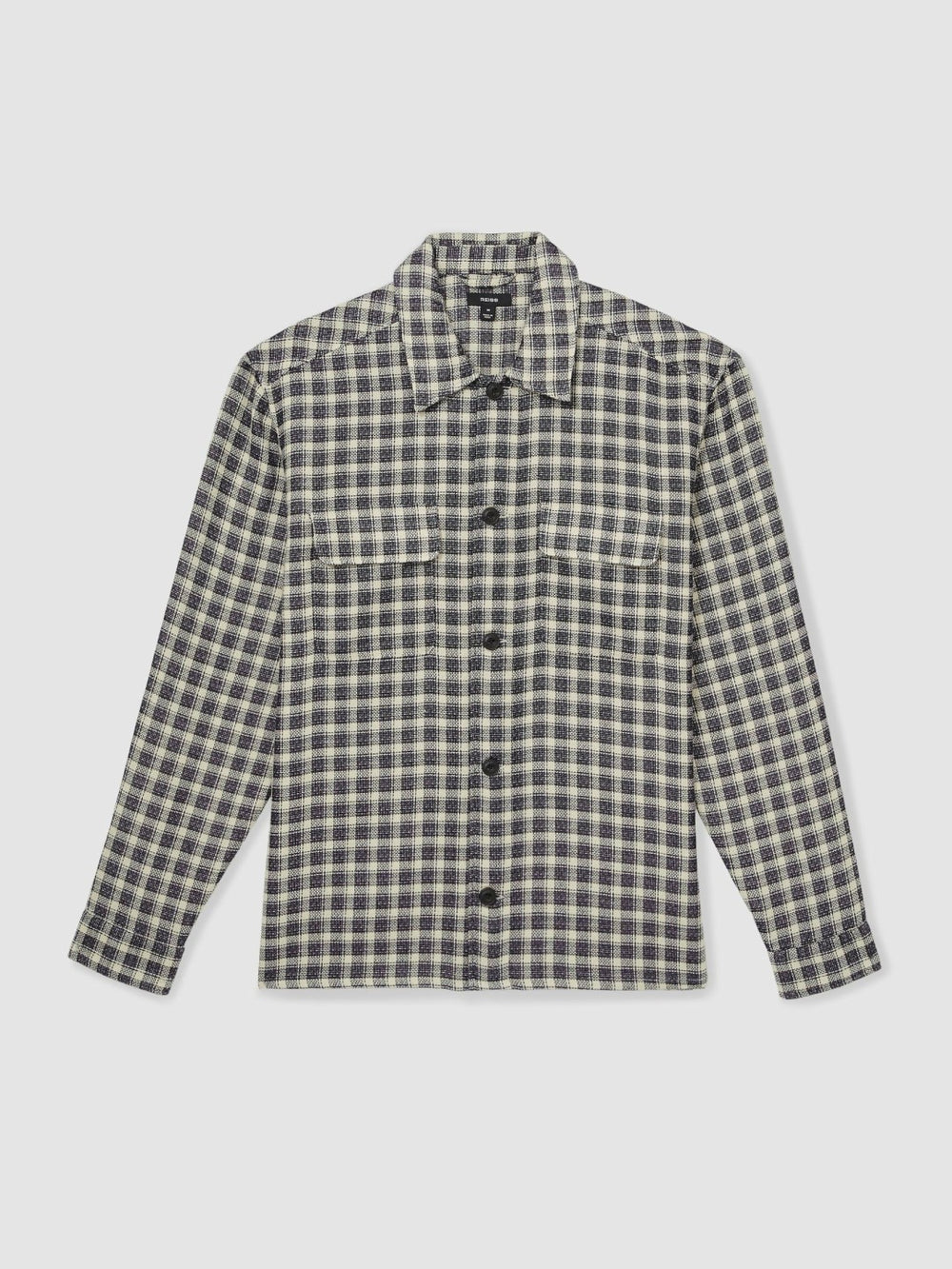 Men Woven Check Twin Pocket Overshirt in Navy/White