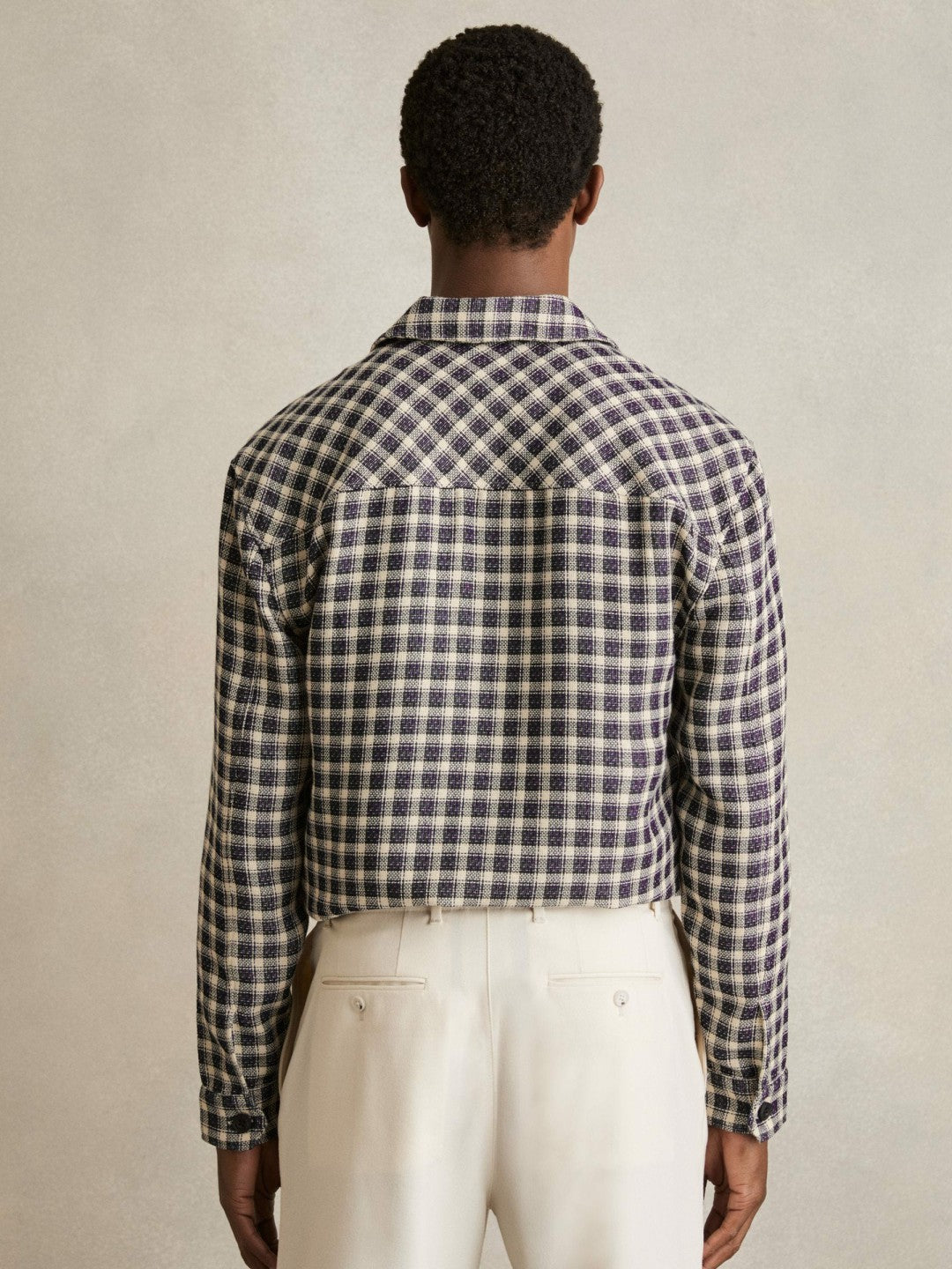 Men Woven Check Twin Pocket Overshirt in Navy/White