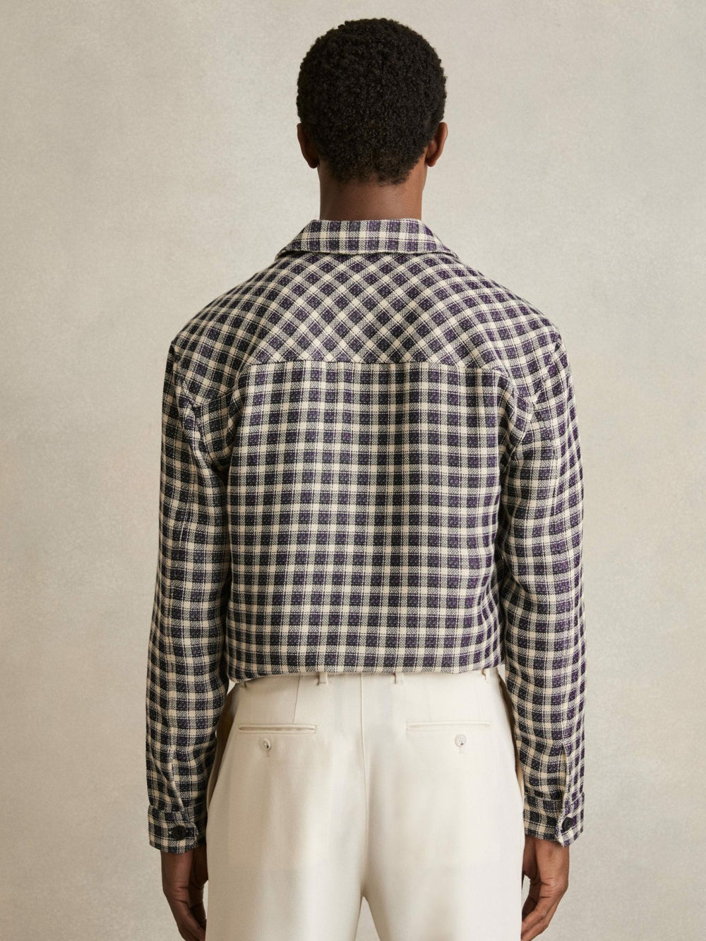 Men Woven Check Twin Pocket Overshirt in Navy/White