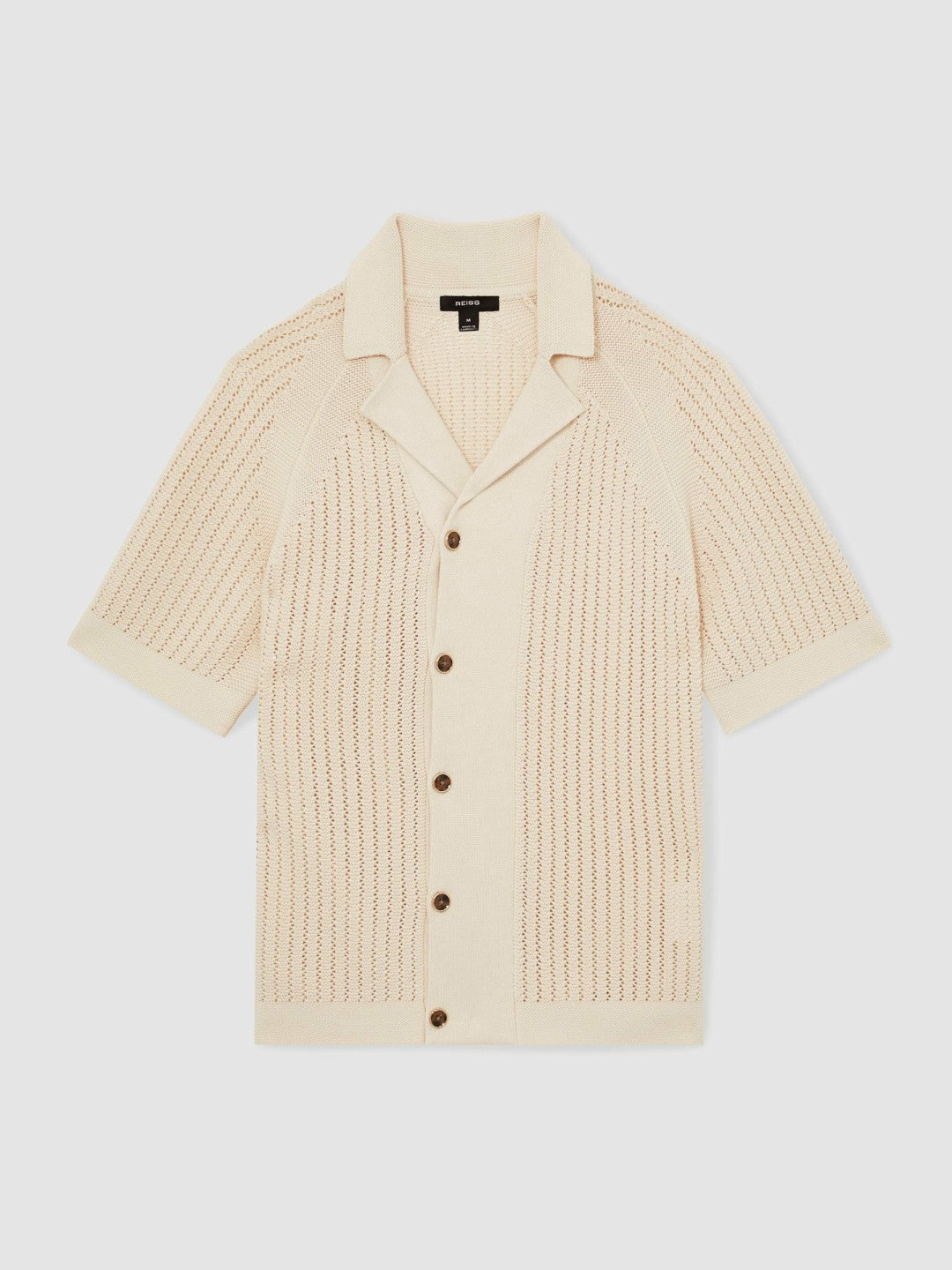 Men Cotton Textured-Knit Cuban-Collar Shirt in Light Stone