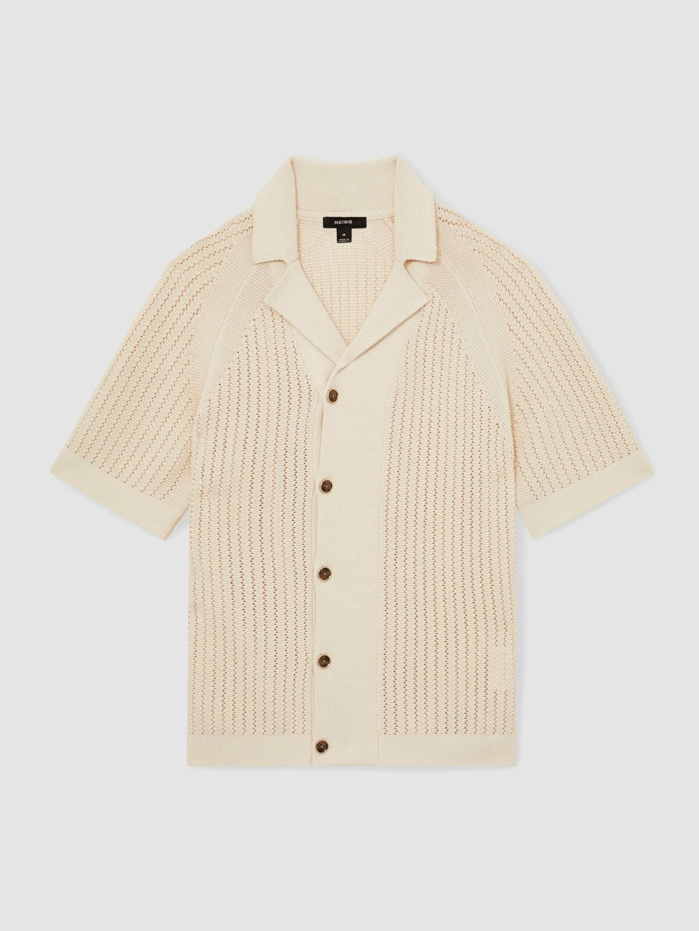 Men Cotton Textured-Knit Cuban-Collar Shirt in Light Stone