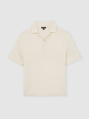 Men Oversize Textured Polo Shirt Cotton-Blend in Off White