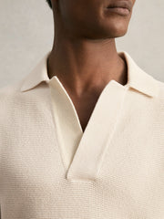 Men Oversize Textured Polo Shirt Cotton-Blend in Off White