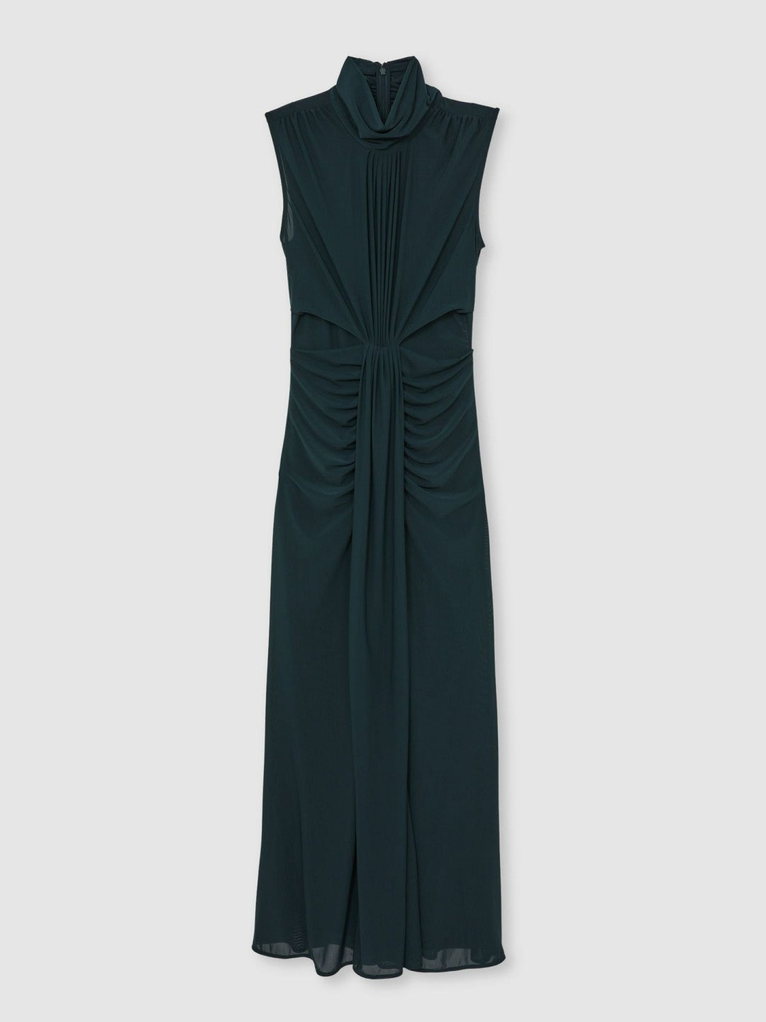 Women Sheer Ruched Maxi Dress in Teal