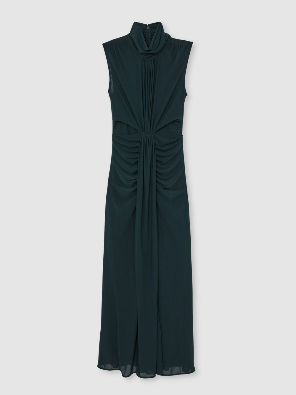 Women Sheer Ruched Maxi Dress in Teal