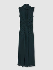 Women Sheer Ruched Maxi Dress in Teal