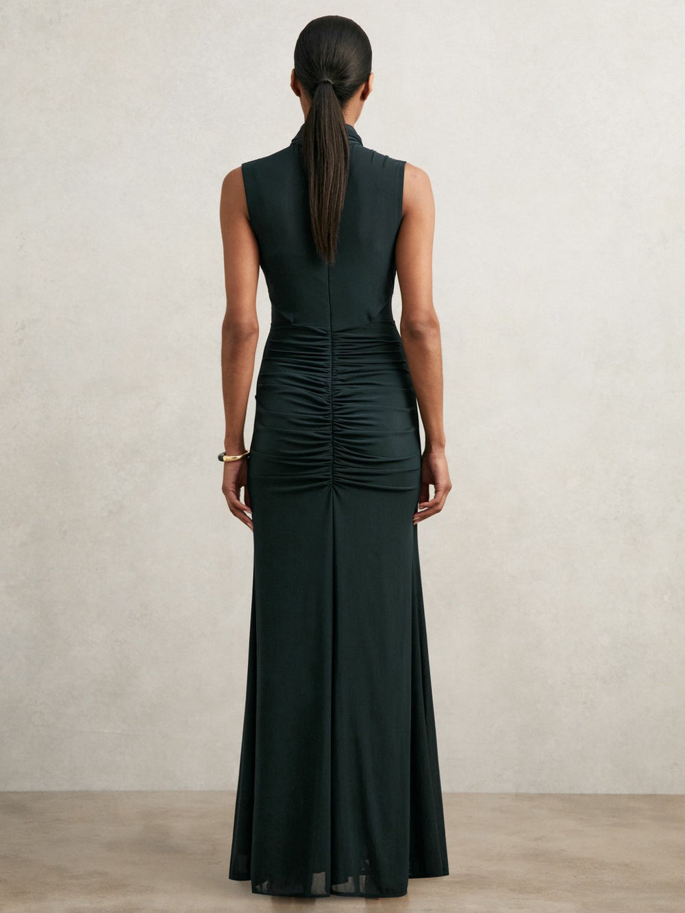 Women Sheer Ruched Maxi Dress in Teal