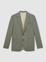 Men Wool-Blend Single-Breasted Blazer Slim-Fit in Sage Green