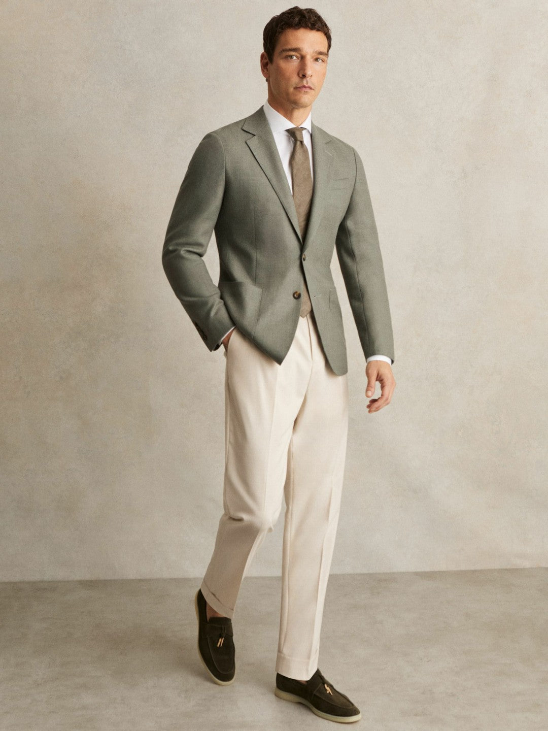Men Wool-Blend Single-Breasted Blazer Slim-Fit in Sage Green